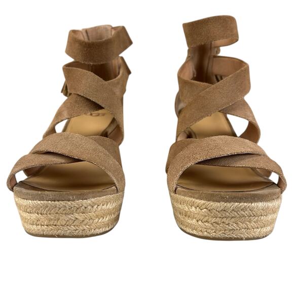 Ugg Raquel Wedge Women Size 8 Chestnut Suede Espadrille Strappy Tassel Sandals - Picture 4 of 11